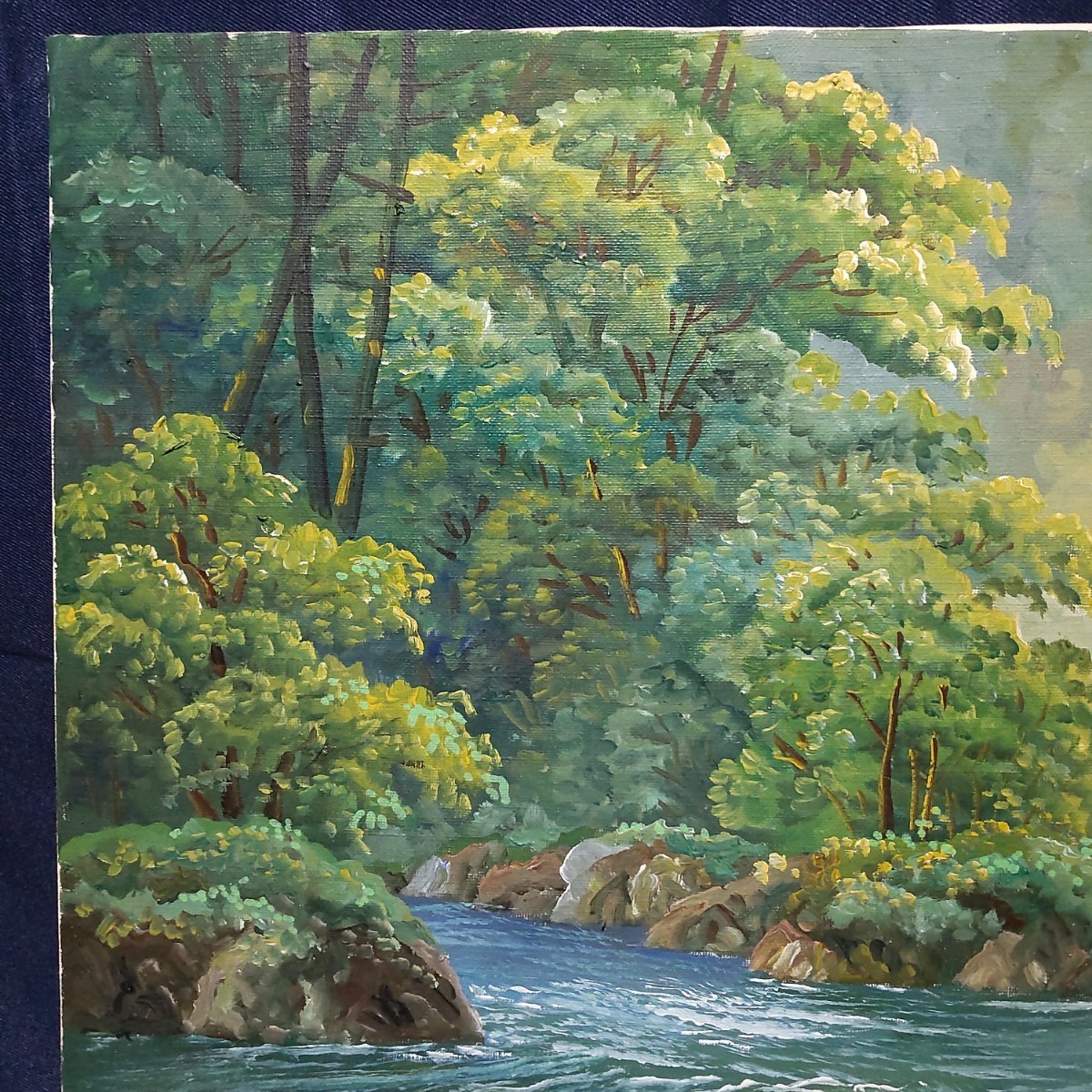 78 絵画 油彩 油絵 風景画 日垣明貫作 奥入瀬 額装 額縁付き 78 絵画 油彩 油絵 風景画 日垣明貫作 奥入瀬 額装 額縁付き