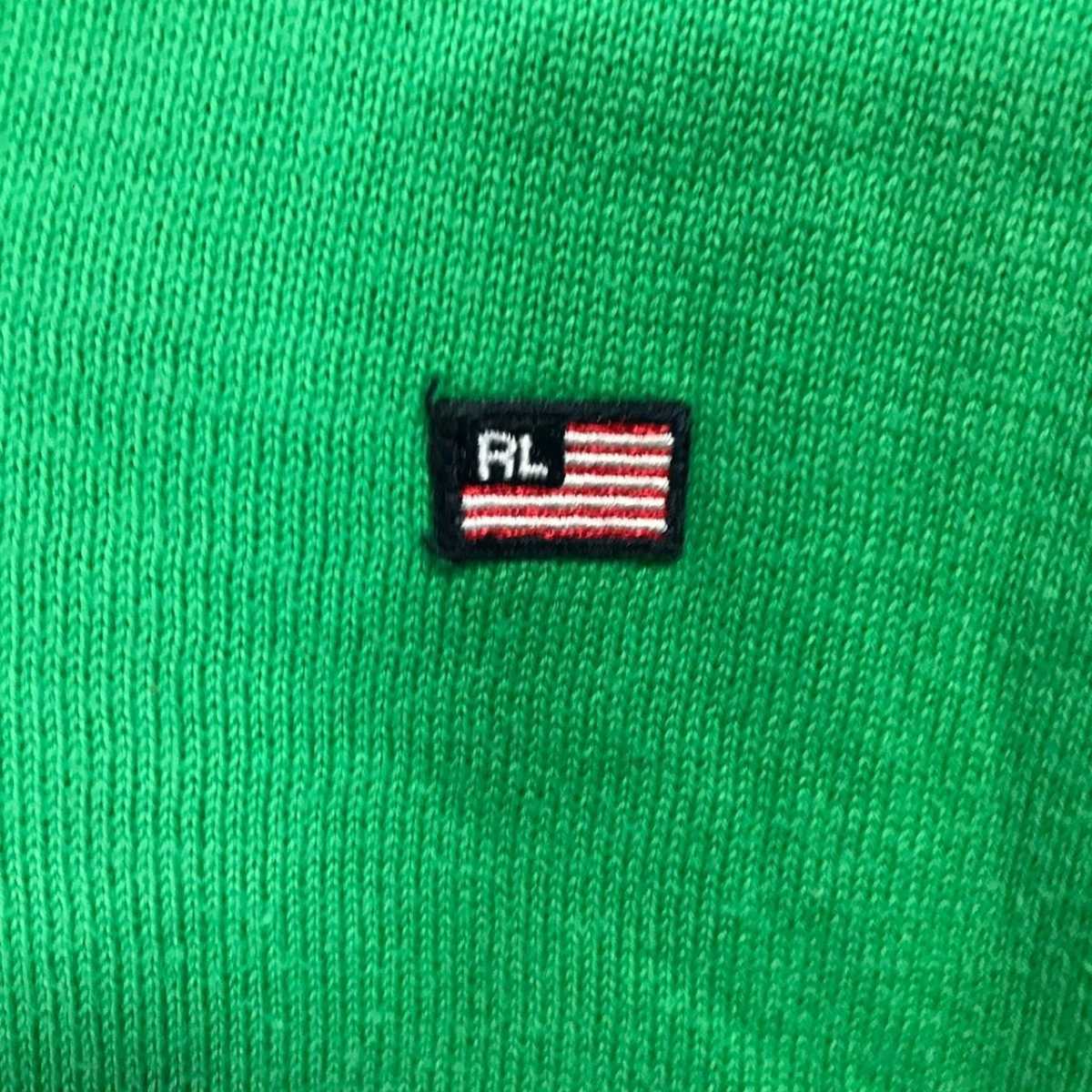 F4946dL Ralph Lauren {POLO JEANS CO. Polo jeans Company } size L polo-shirt with short sleeves knitted so- collar attaching cut and sewn green cotton 100%