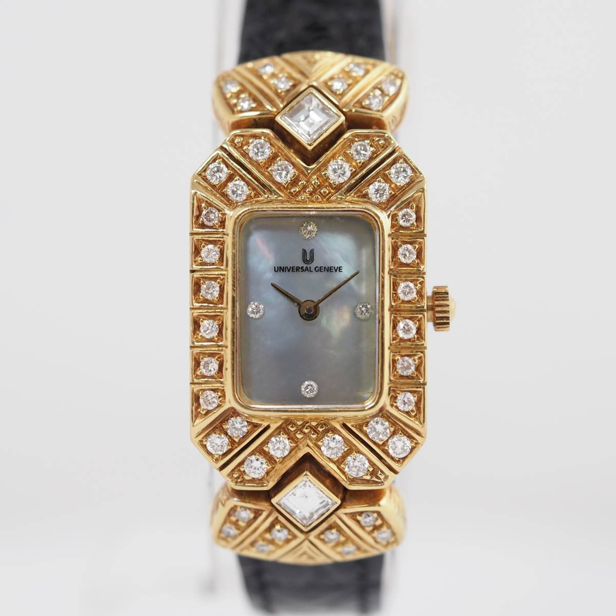 UNIVERSAL GENEVE universal june-b Vintage bezel * rug D 4PD 116.645/83 K18YG quartz lady's wristwatch [34491]