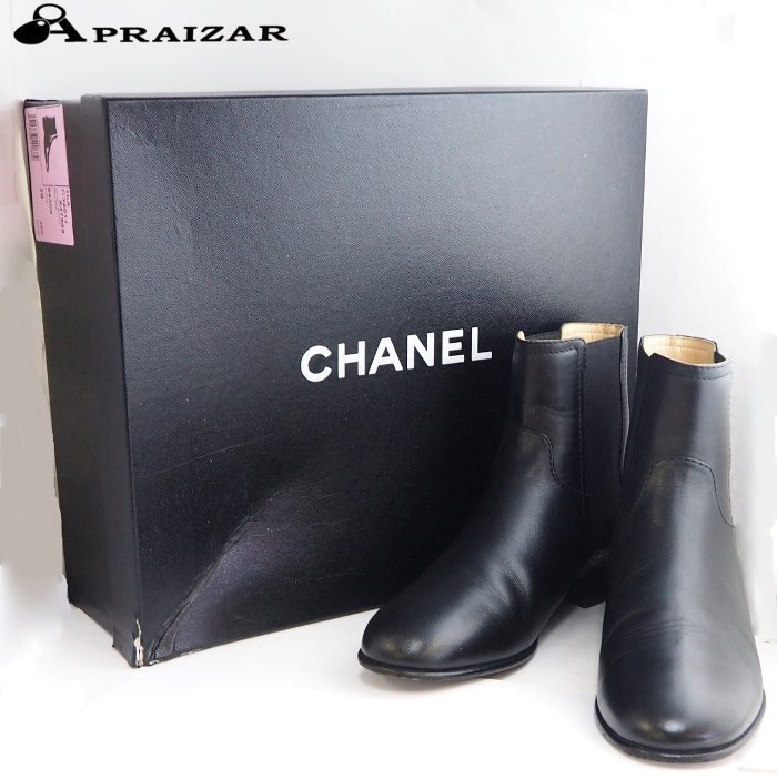 CHANEL シャネル レザー サイドゴア ショートブーツ 36 ブラック