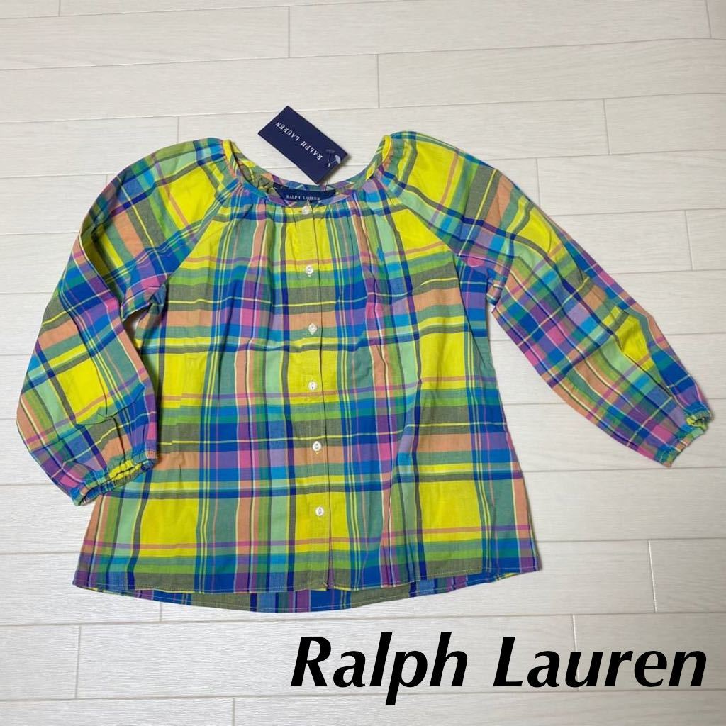 新品　ラルフローレン　Ralph Lauren 女の子　Tシャツ　スモック　チュニック カットソー　120 長袖 長袖シャツ トップス　薄手　★