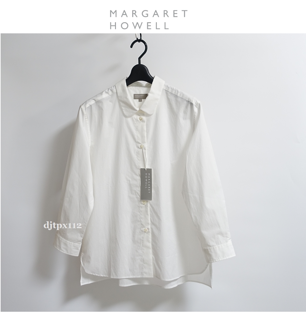 新品タグ付き MARGARET HOWELL 丸襟 ブラウス ラウンドカラー白シャツ