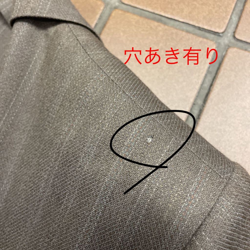 【訳あり】紳士服　背広　ストライプスーツ/サイズS A4/ベージュグレイ/良品質生地★ウール100% サイドベンツ　1タック＊穴あき有り_画像7