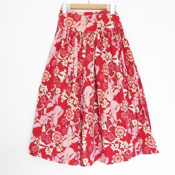 #apc ピンクハウス PINKHOUSE スカート 赤 花柄 ロング フレア 美品 レディース [735891]