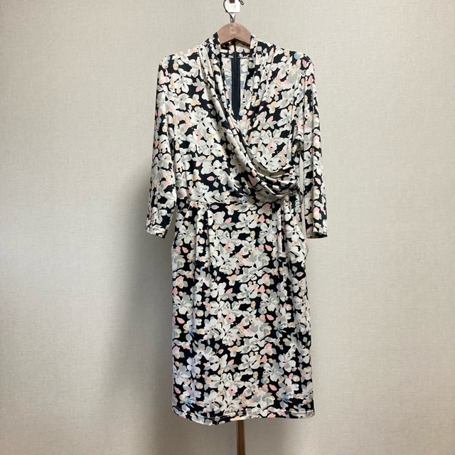 #ance milio *pchiEMILIOPUCCI One-piece 40 multi silk kashu cool floral print 7 minute sleeve back Zip lady's [742538]