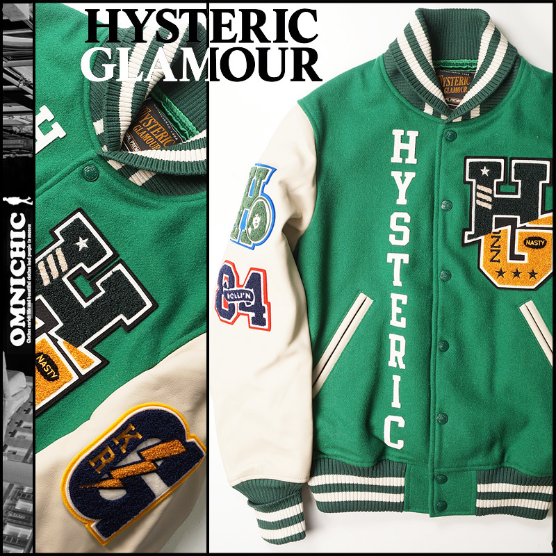 ■新品85,800円【HYSTERIC  GLAMOUR】ヒステリックグラマーHG-OVERLAP-LOGO/02193AB12/説明要らずの一番人気/ワッペンスタジアムジャンパーS