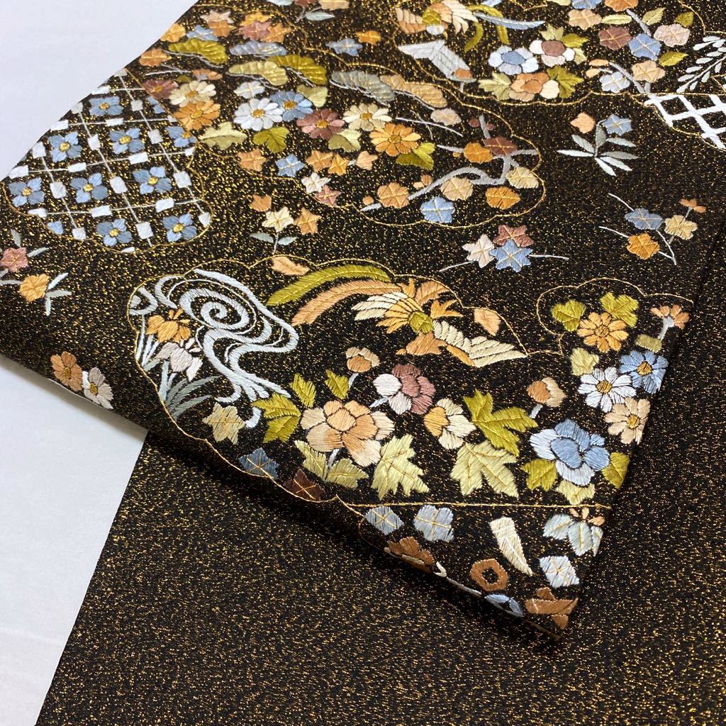 着物月花 総刺繍 金通し 艶やかな花鳥の袋帯 お太鼓柄 正絹 金糸 www