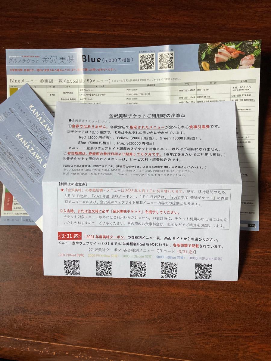 【匿名送料込み】金沢美味グルメチケット 5千円相当券3枚(金沢美味クーポン)