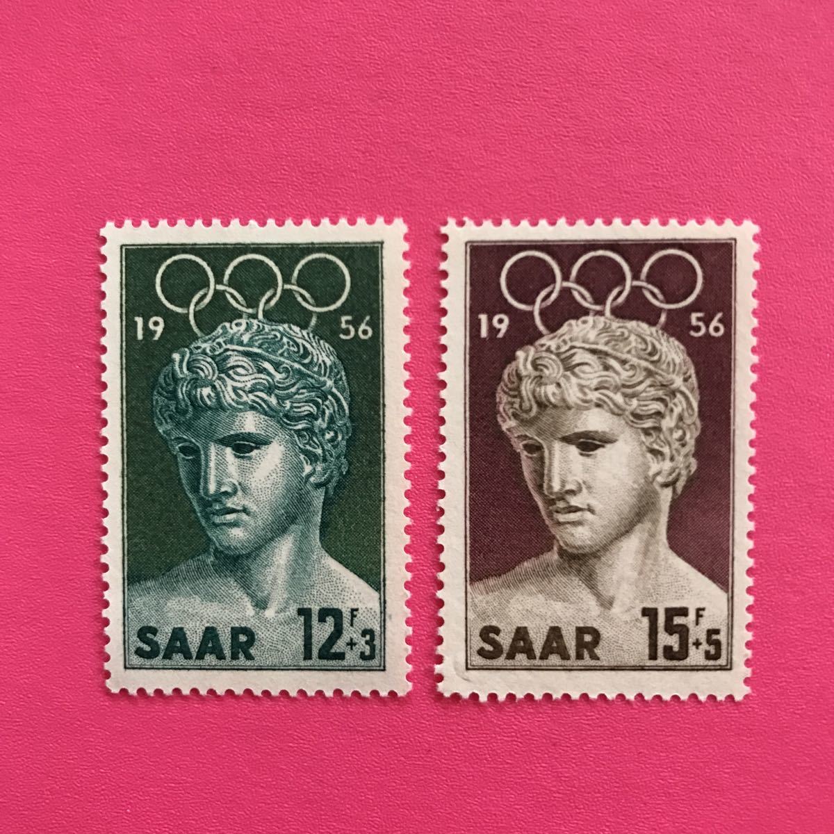 外国未使用切手★ザールラント 1956年 メルボルンオリンピック 2種の画像1