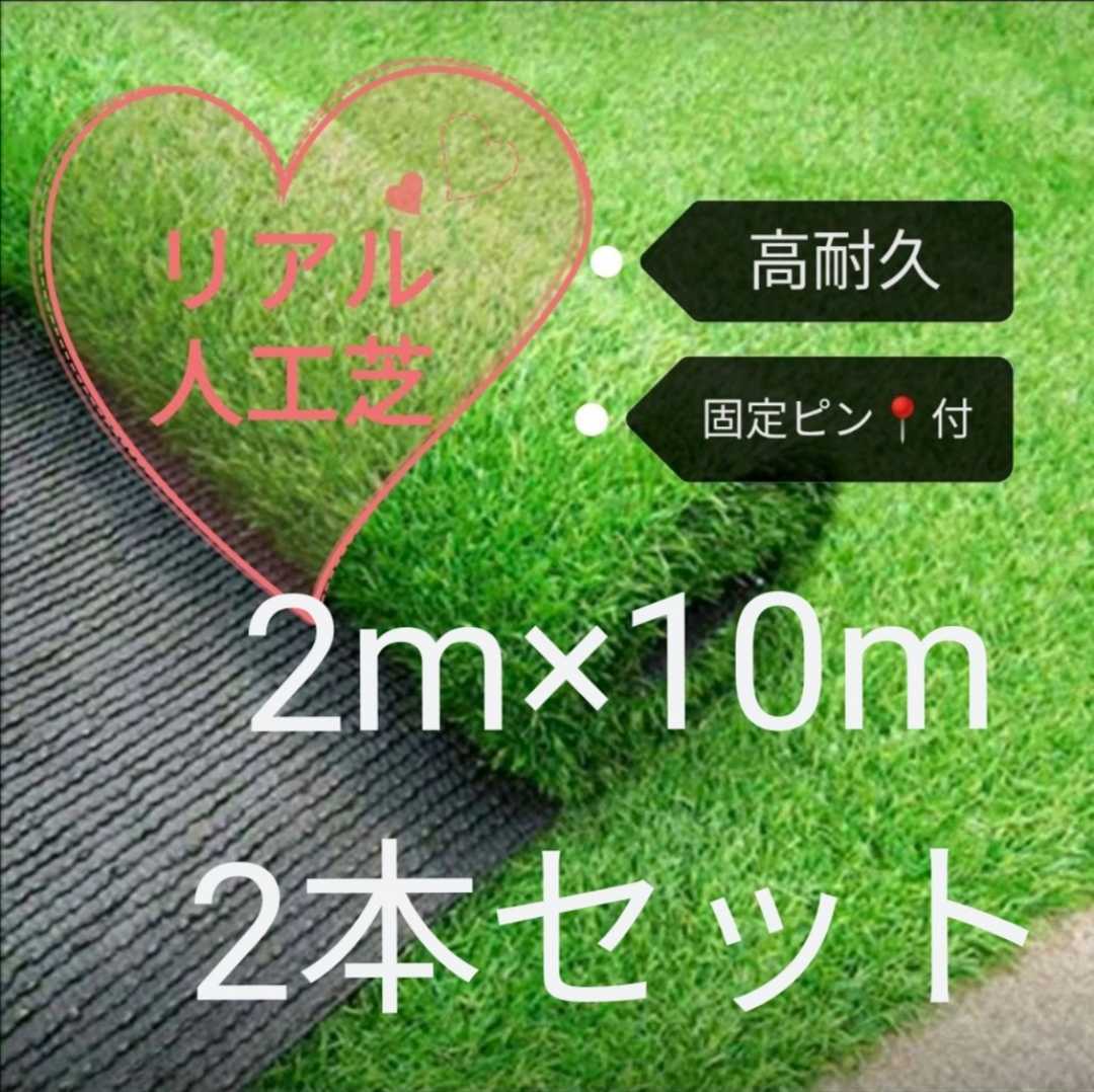 リアル 人工芝☆2m×10m 2個セット芝丈35㎜ 密度2倍固定ピン付き lp2m