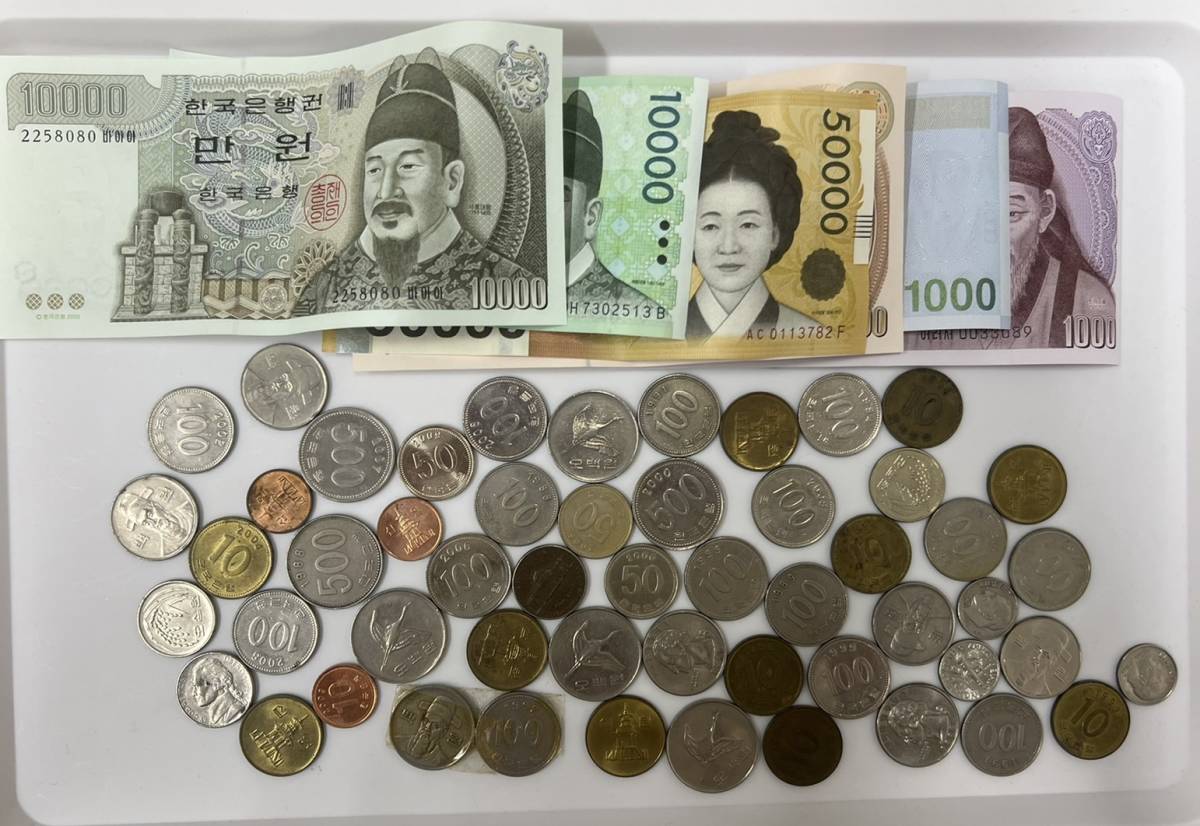 韓国ウォン 旧紙幣 50000ウォン 10000ウォン 5000ウォン他 外国硬貨 - 貨幣