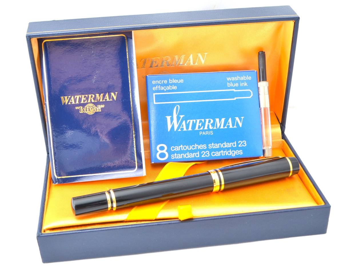 U★WATERMAN ウォーターマン IDEAL ペン先 18K 750 ブラック×ゴールド 万年筆 筆記用具 元箱 おまけ付★_画像1