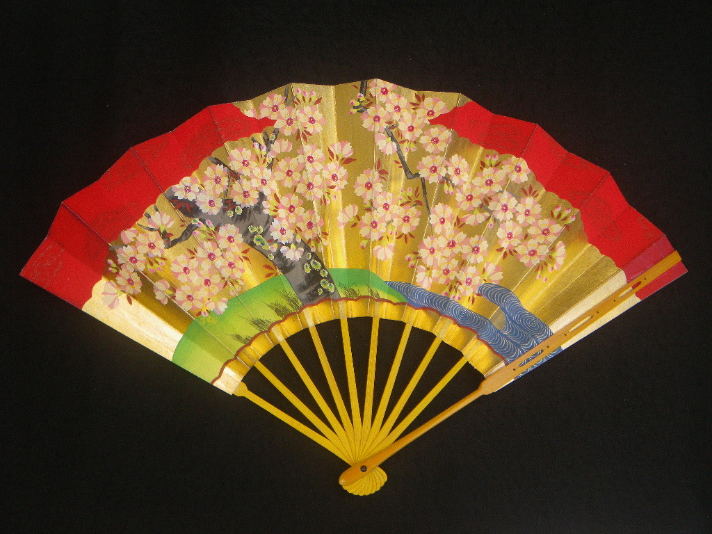 尺一 古扇 金地 流水桜之図 表裏同図 335㎜ 舞扇 能 尺一 古扇 金地 流水桜之図 表裏同図 335㎜ 舞扇 能