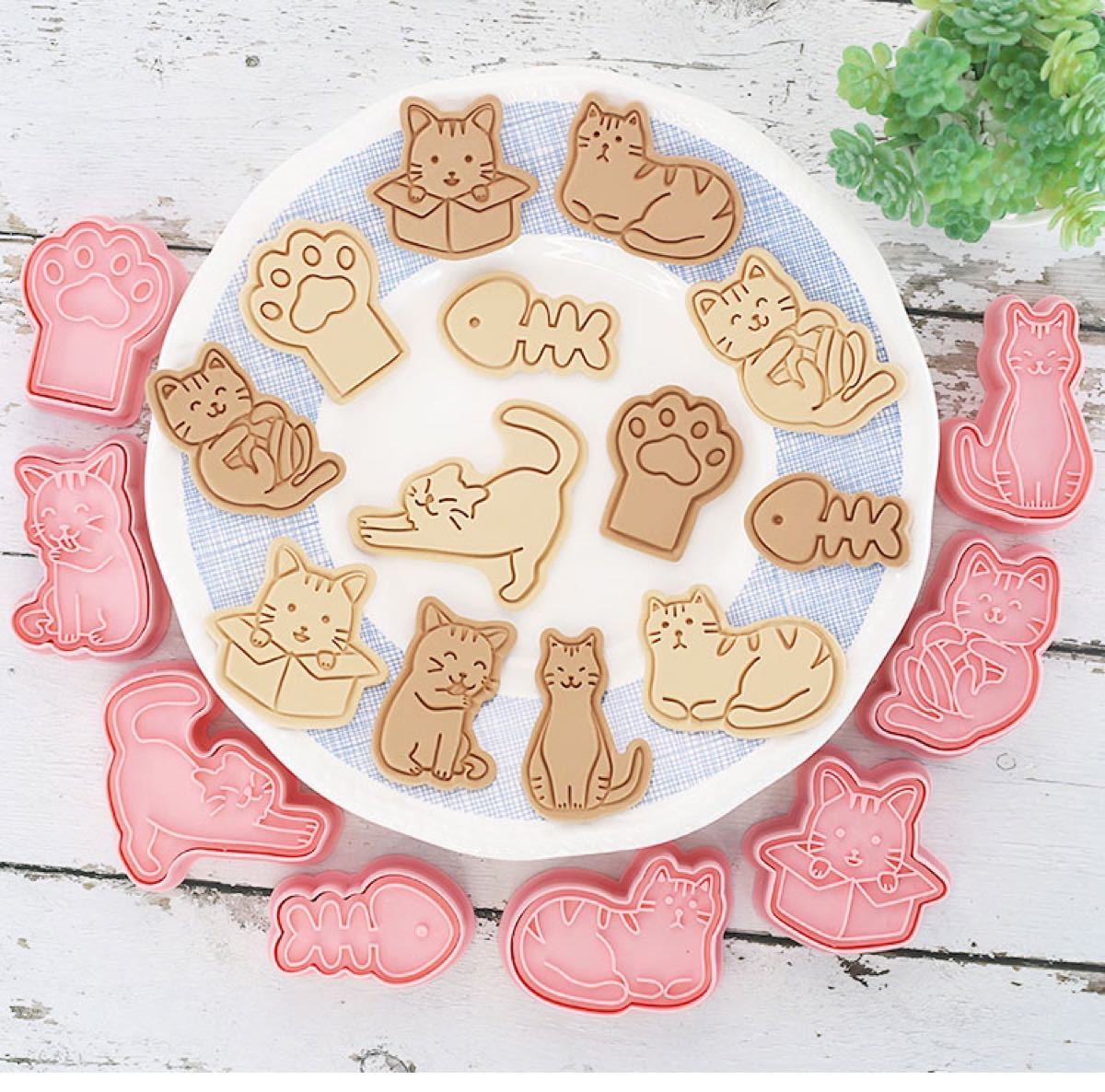 新品　クッキー型　8個セット 型抜き　クッキーカッター キャラ弁  ねこ　猫