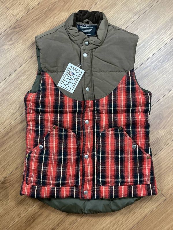  unused goods Anachronorm hole Chrono -mMt. RAINIER DESIGN mount re-nia special order NU 5 cotton inside down vest check flannel red size S