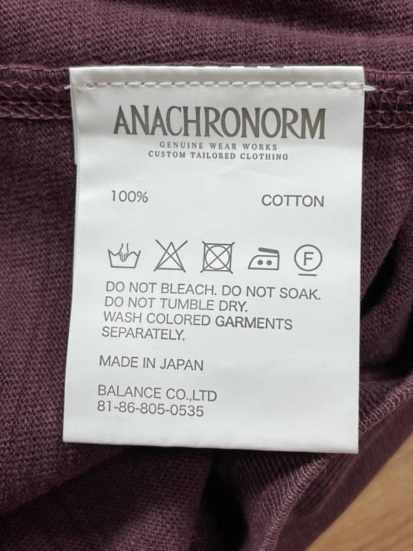 未使用品 Anachronorm アナクロノーム ヘンリーネック tシャツ カットソー バーガンディ サイズ00_画像5