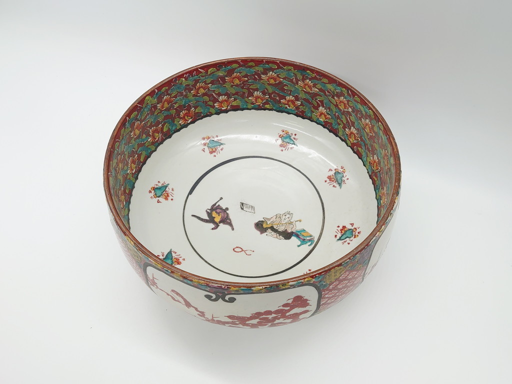 R-061812 希少 上手物 江戸~明治 九谷焼 二重角福 色絵 花鳥図 彩り