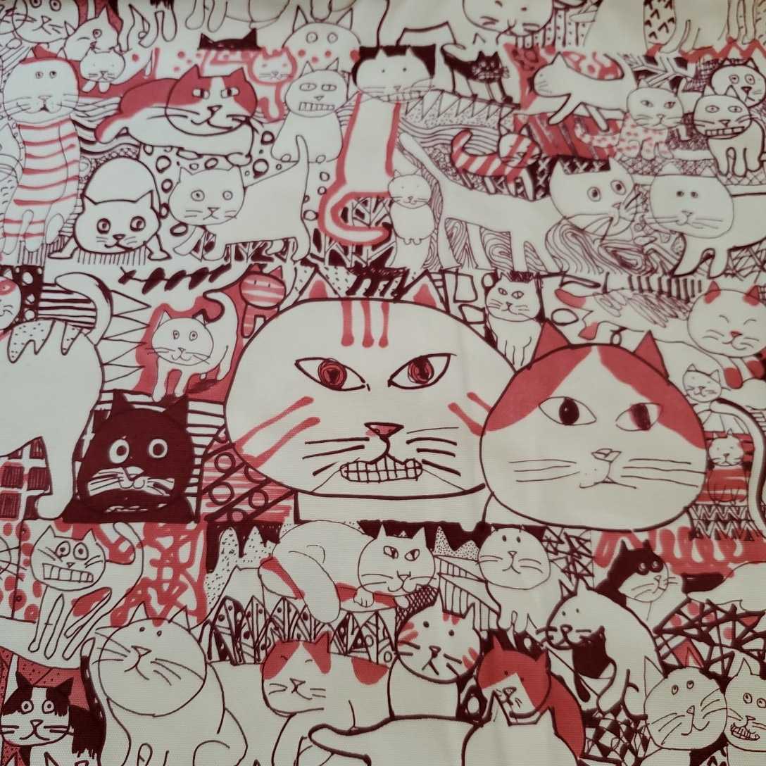 カットクロス■ Manhattaner's マンハッタナーズ 【群衆猫】アイボリー×ピンク プリント生地 猫 ネコ CAT オックス　オックスフォード　