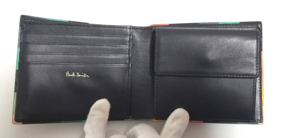 未使用 ポールスミス 財布 二つ折り メンズ ネイビー 濃紺 PSC514 アーティストストライプ マルチカラー コインケースあり_画像3