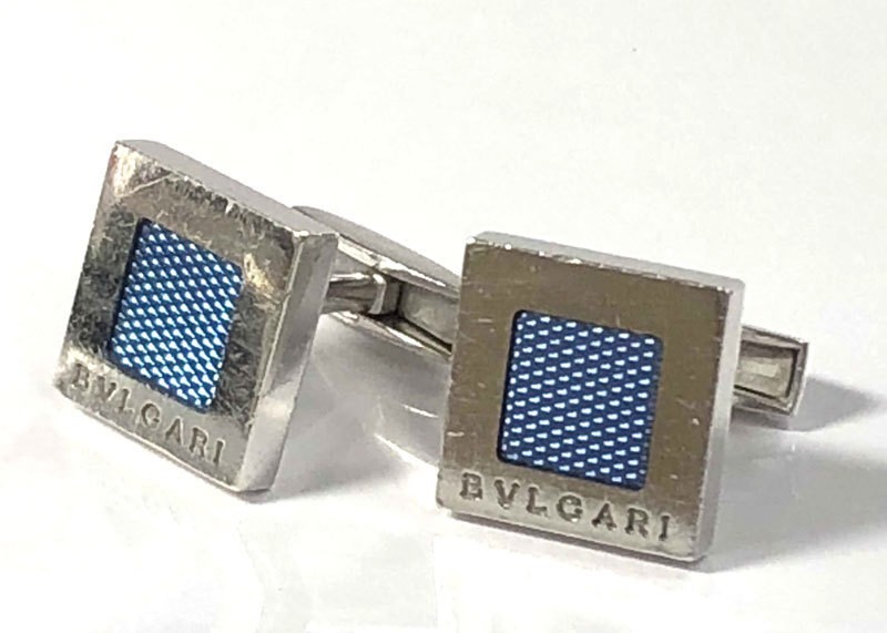 ブルガリ カフス カフリンクス SV９２５ スクエア ブルー シルバー製 カフスボタン 銀製品 青