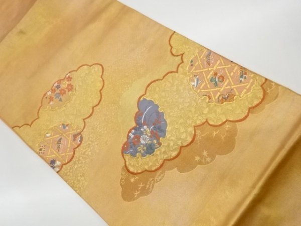 割引価格 宗sou 雲・雪輪に秋草・宝尽くし模様織出し名古屋帯【リサイクル】【着】 その他 割引価格 宗sou 雲・雪輪に秋草・宝尽くし模様織出し名古屋帯【リサイクル】【着】 その他