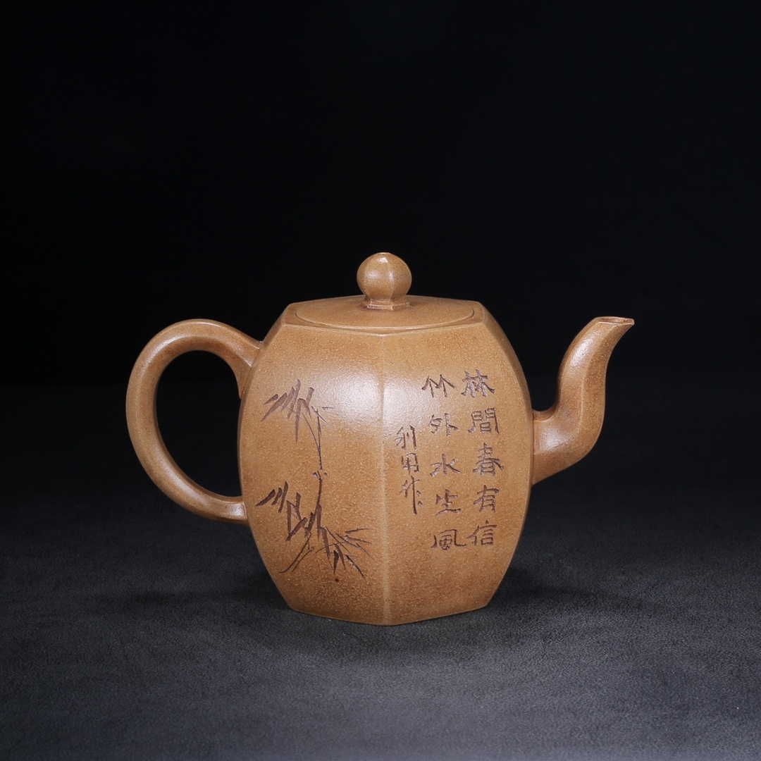 聚寶齋*紫砂手工彫 紫砂壺*六方壺】茶壺 茶道具 中国古美術 造型精美