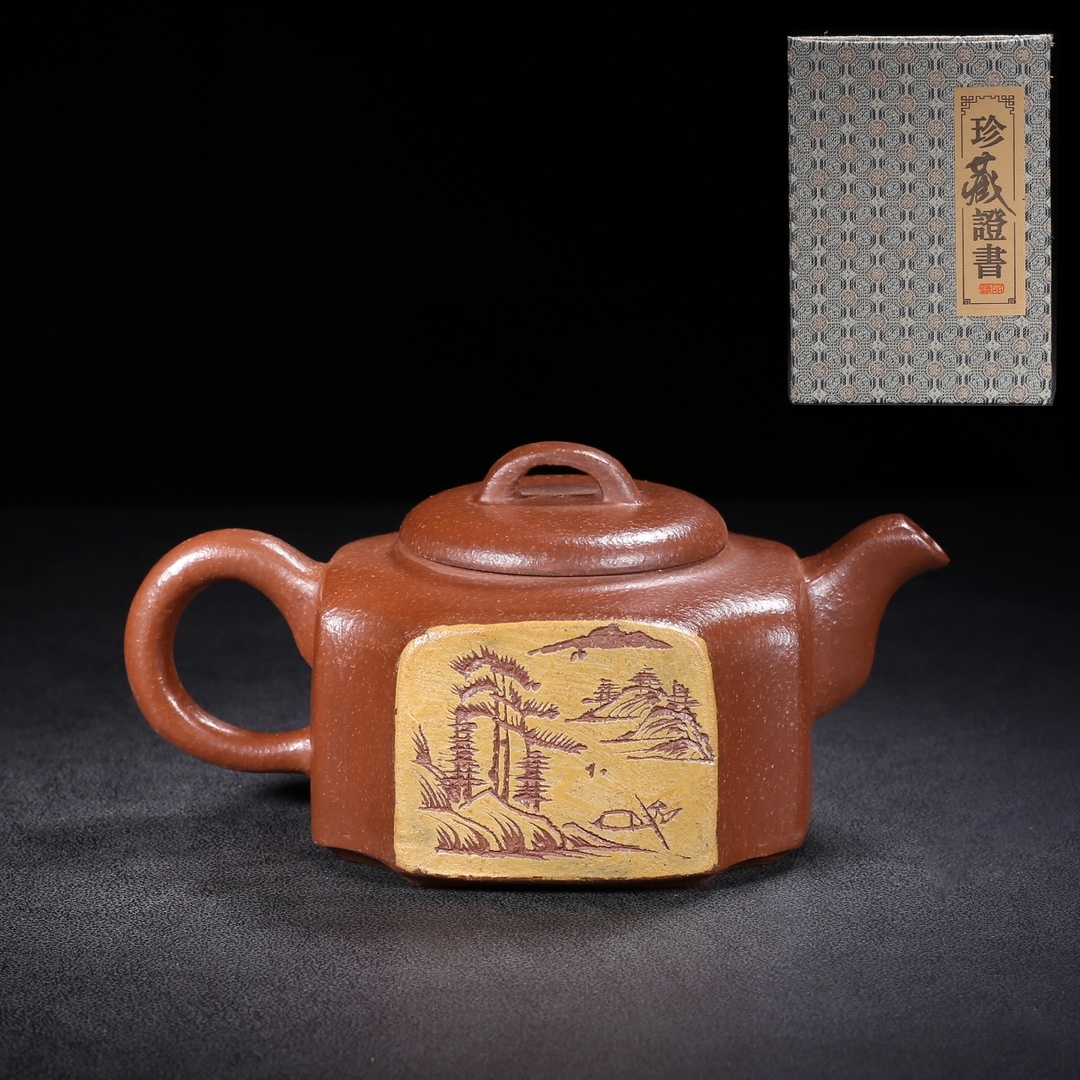 聚寶齋*紫砂手工彫 紫砂壺*瓦當壺】茶壺 茶道具 中国古美術 造型精美
