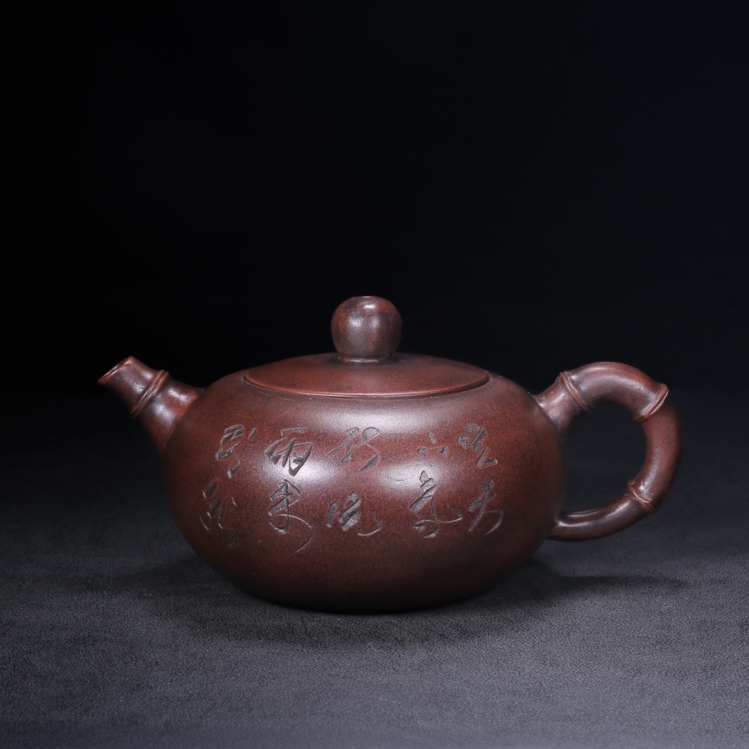 【聚寶齋*紫砂製*竹段壺】 茶壺 茶道具 稀少珍品 中国時代美術 容量：400cc_画像1