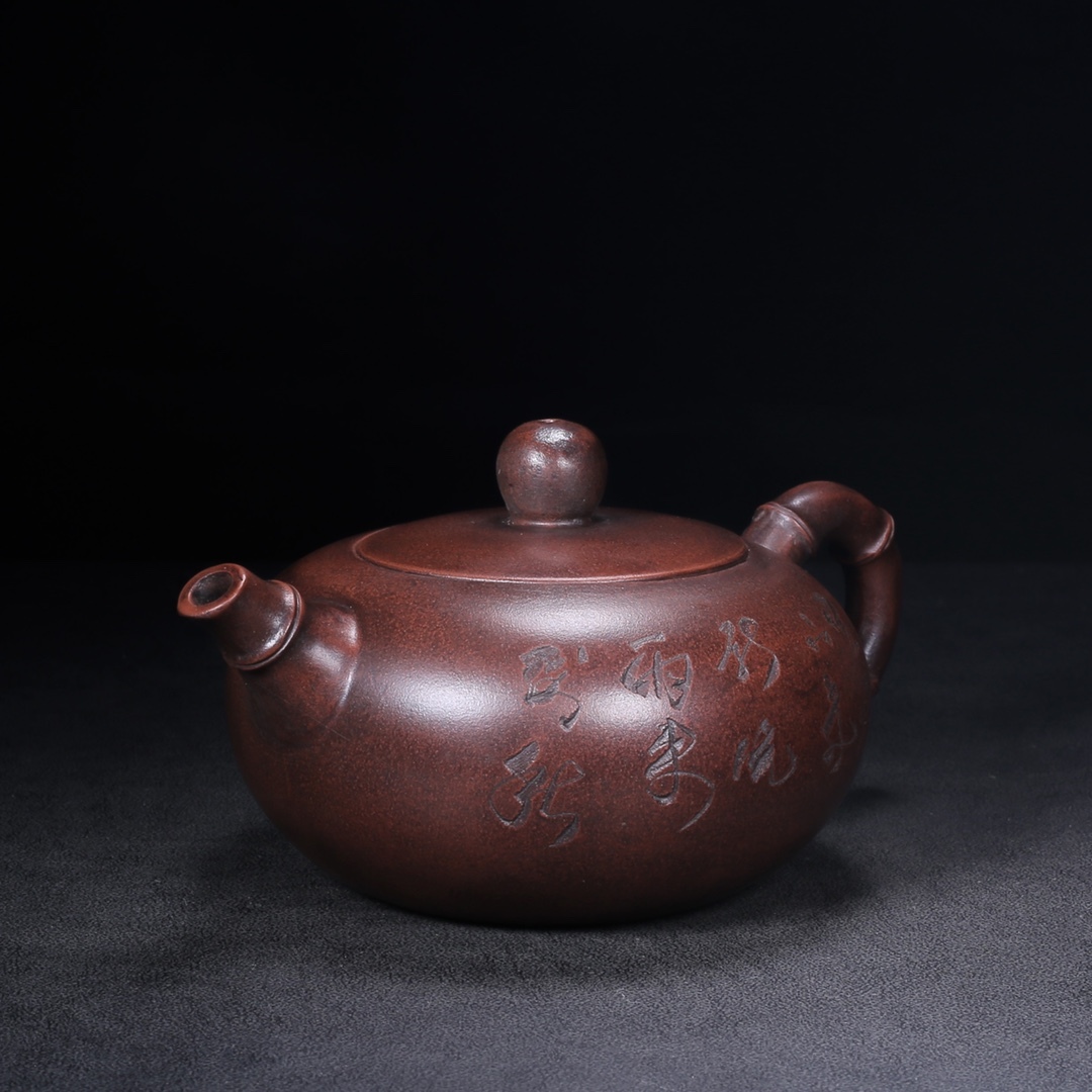 【聚寶齋*紫砂製*竹段壺】 茶壺 茶道具 稀少珍品 中国時代美術 容量：400cc_画像3