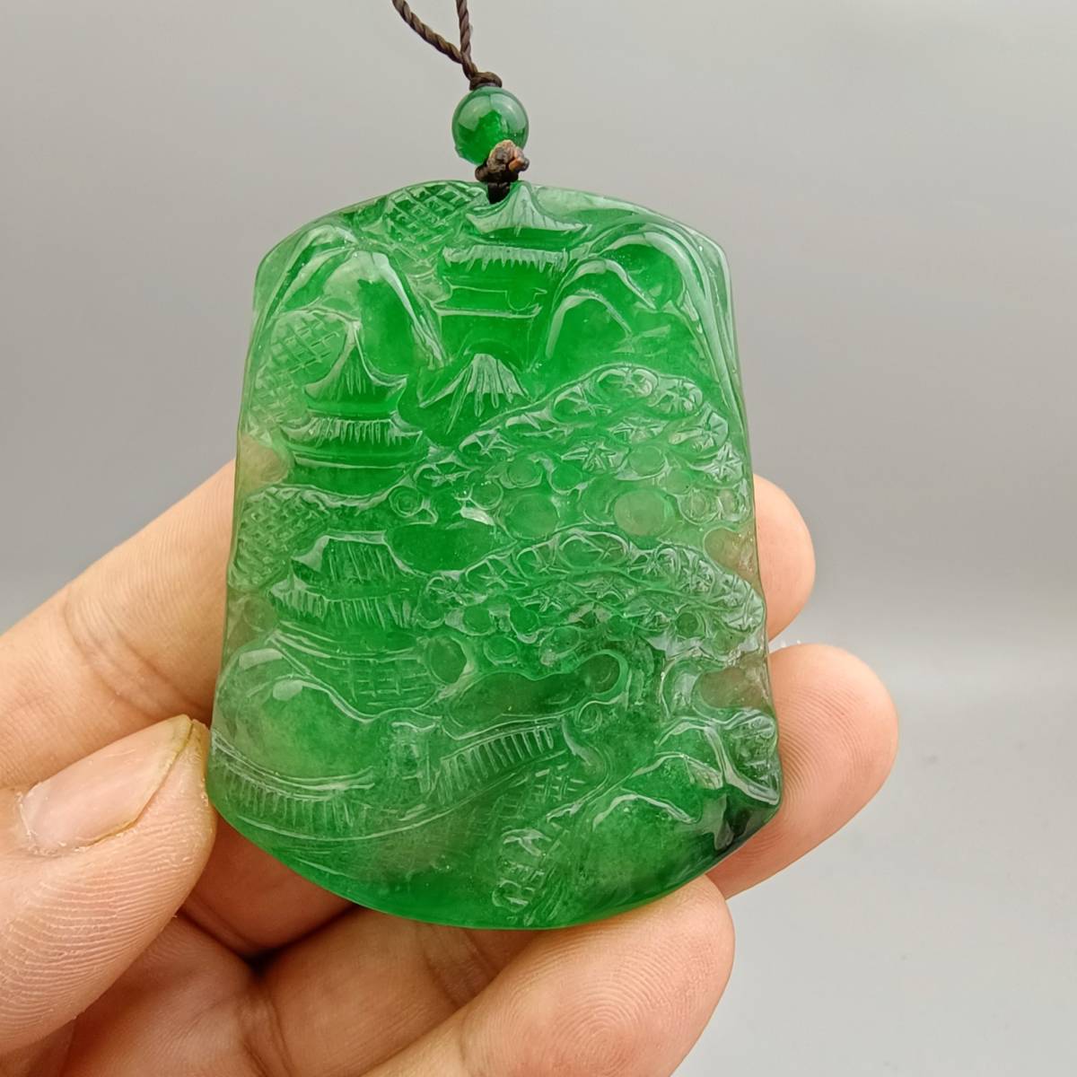 聚寶齋*翡翠細密彫*山水吊牌】 吊墜根付賞物中国時代美術| entrepontos