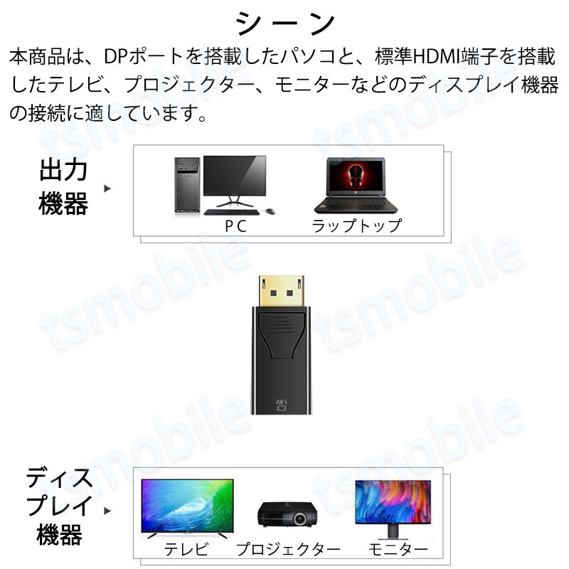 DPオス to HDMIメス 変換 小型 アダプタ コネクタ 4K 黒色 持ち運び便利 displayport hdmi アダプタ