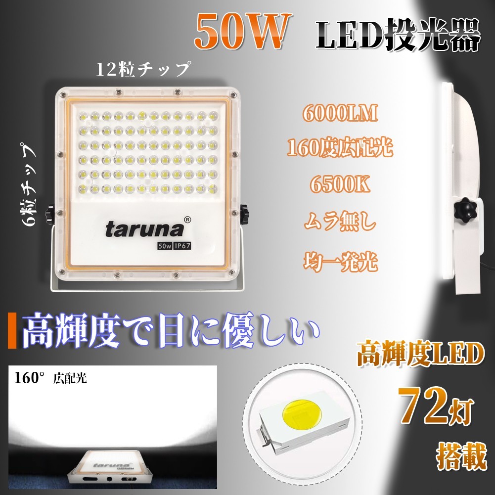 LED 投光器 LED作業灯 50W 850W相当 2個セット COBチップ 8000LM 3M