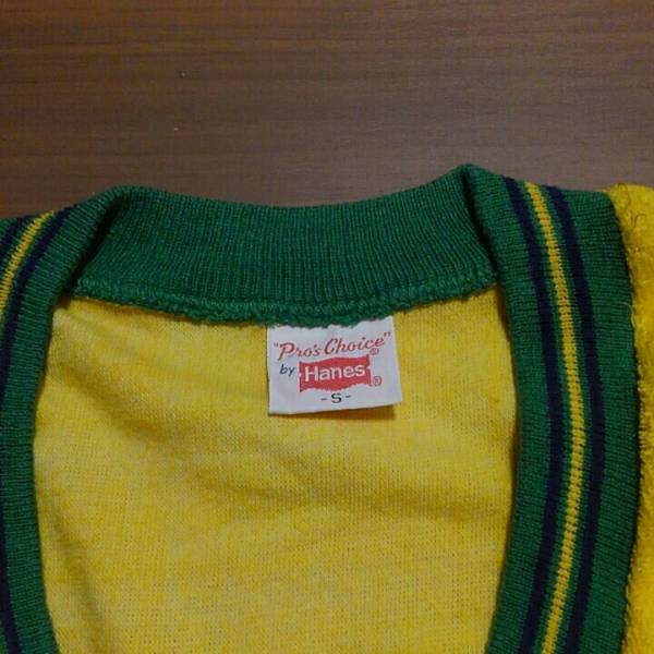 ビンテージ Hanes Pro's Choice ヘインズ パイル地VネックリンガーポケットTシャツ Yellow green sizeS