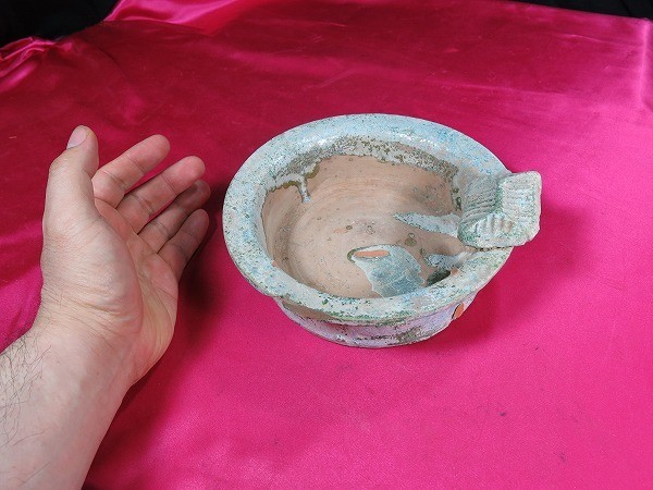 c 漢代彩色蓋付き土器 漢時代 遺跡発掘品 中国 / 副葬品 墳墓