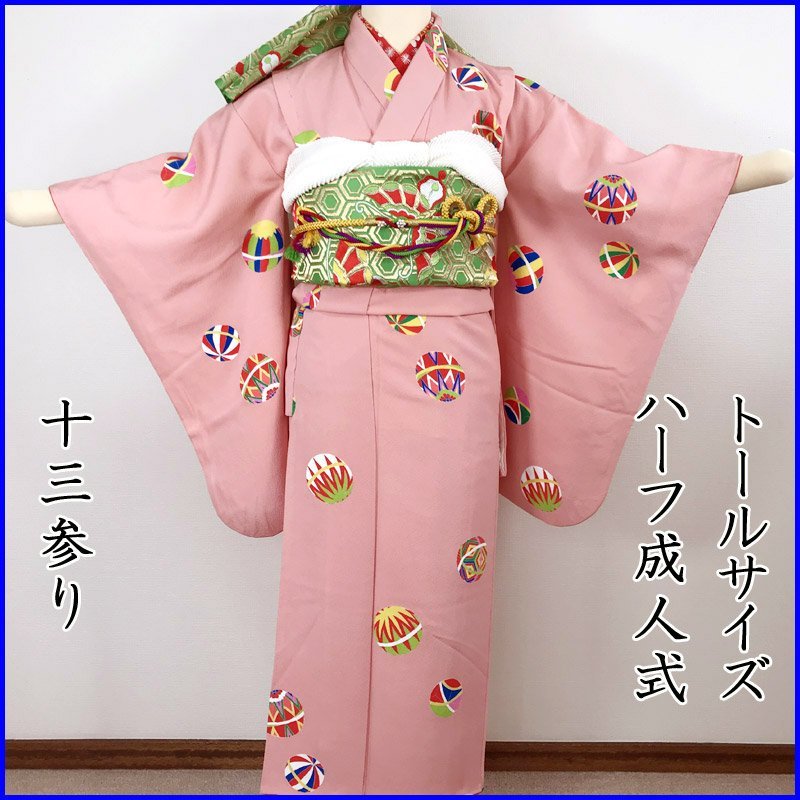 211aj91□ジュニア振袖&袋帯 十三参り 初釜 正月 節句 桜 梅□美品-