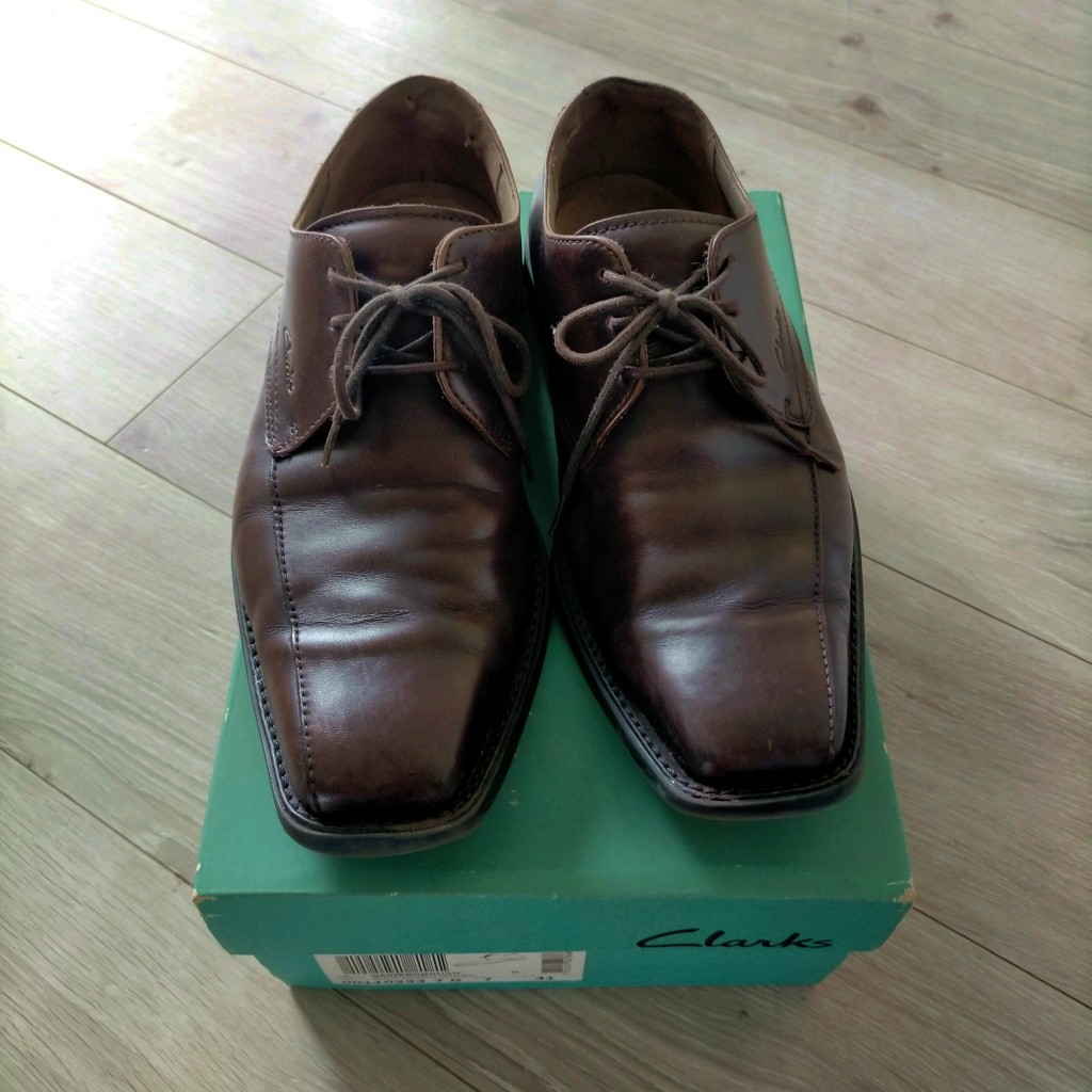 clarks クラークス モカシン ビジネスシューズ UK 7G 25.5cm レザー 本革 ダークブラン 革靴 メンズ ローファー 通勤靴 レースアップ今0617_画像1