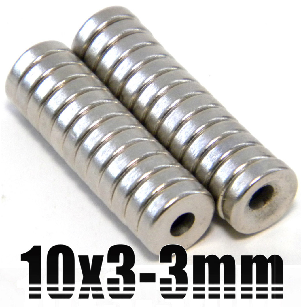 ★ 穴あき 3mm ネオジム 磁石 直径10mm×3mm N35 ［厚み 3mm］【50個セット】