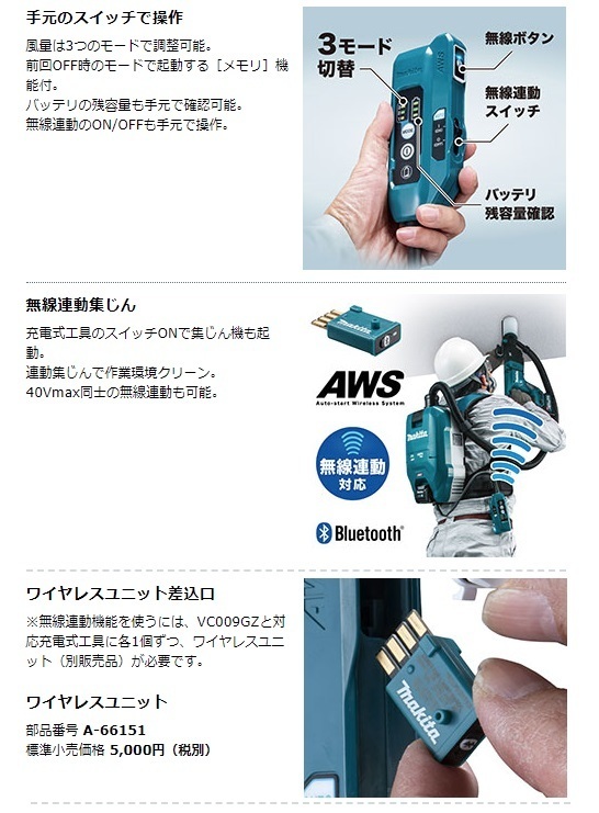 マキタ) 充電式背負集じん機 VC009GZ 本体のみ 集じん容量2.0L 粉じん