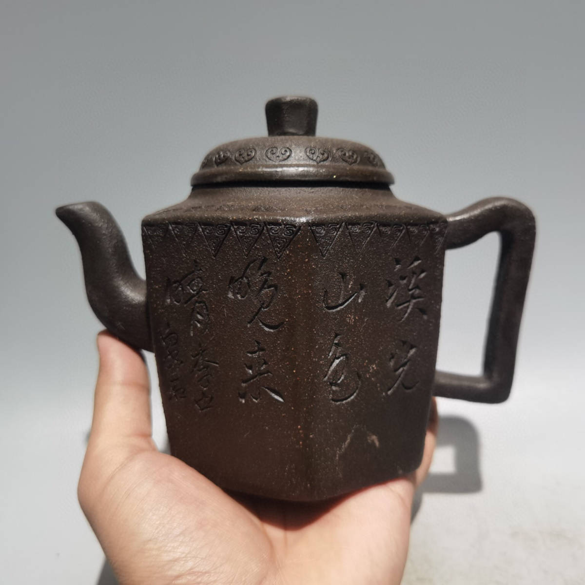 最も優遇 朱泥急須 中国美術 茶注 茶壷 方鐘壺 中国宜興紫砂壺 描金
