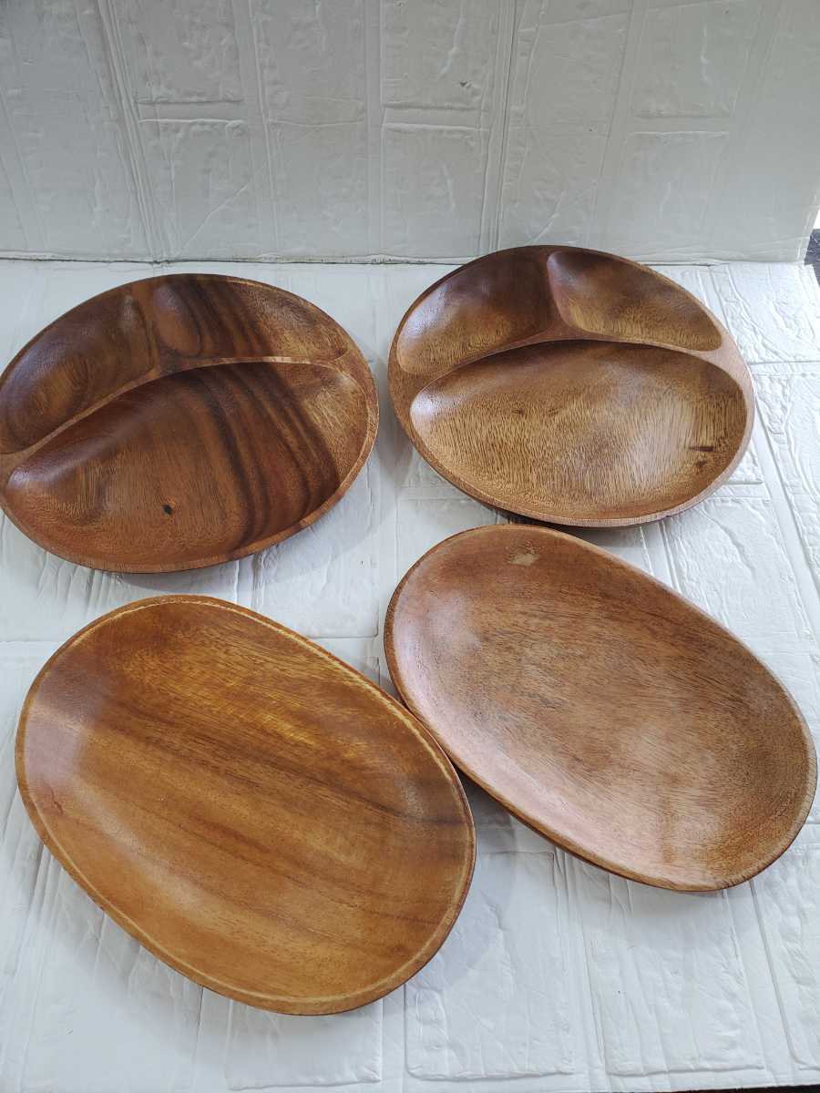 アカシアラウント トレー プレート 天然木 食器 4個セット コレクション 素晴らしい