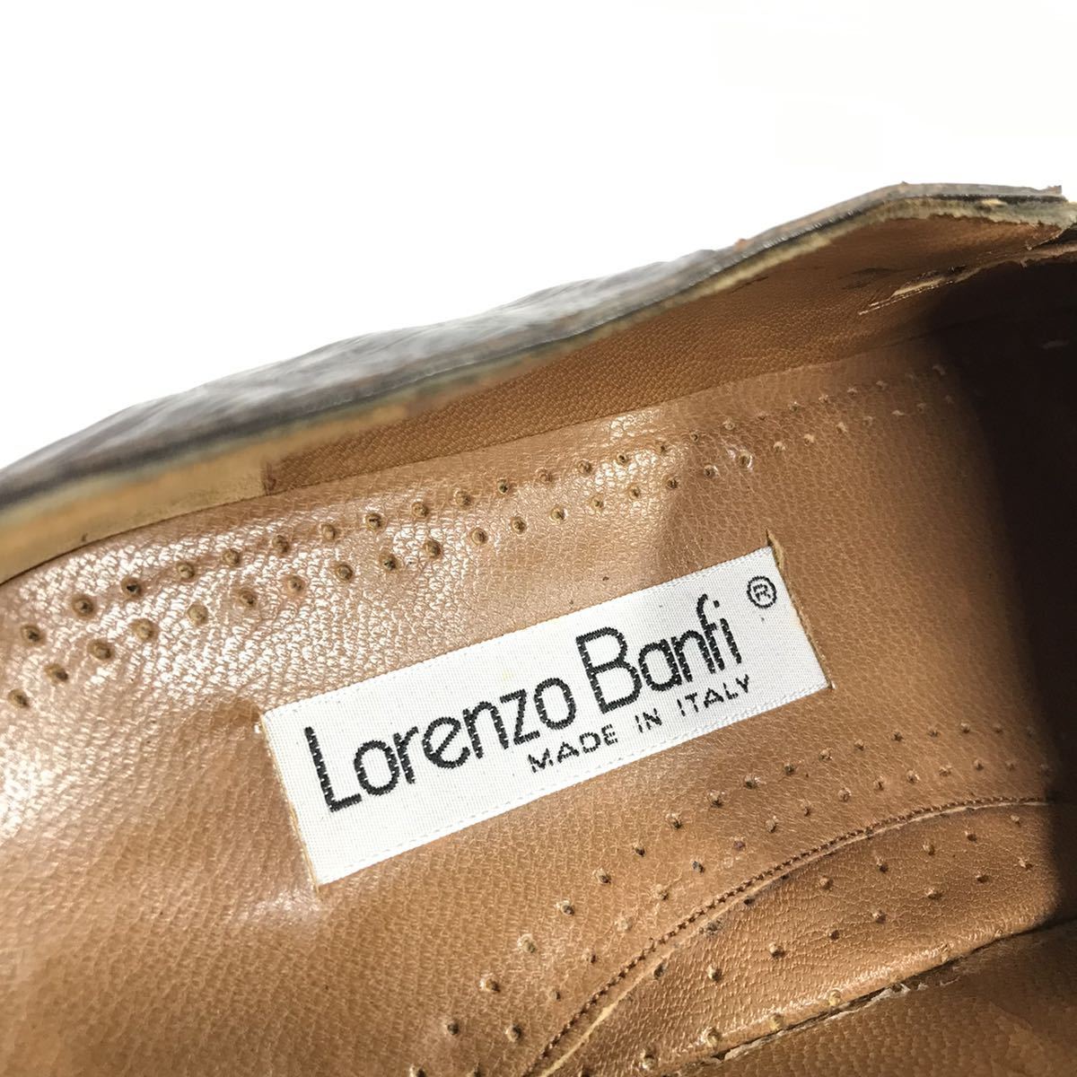 【ロレンツォバンフィ】本物 Lorenzo Banfi 靴 25cm 茶 総クロコダイル ローファー スリッポン ビジネスシューズ ワニ革 メンズ 伊製 7 箱_画像9