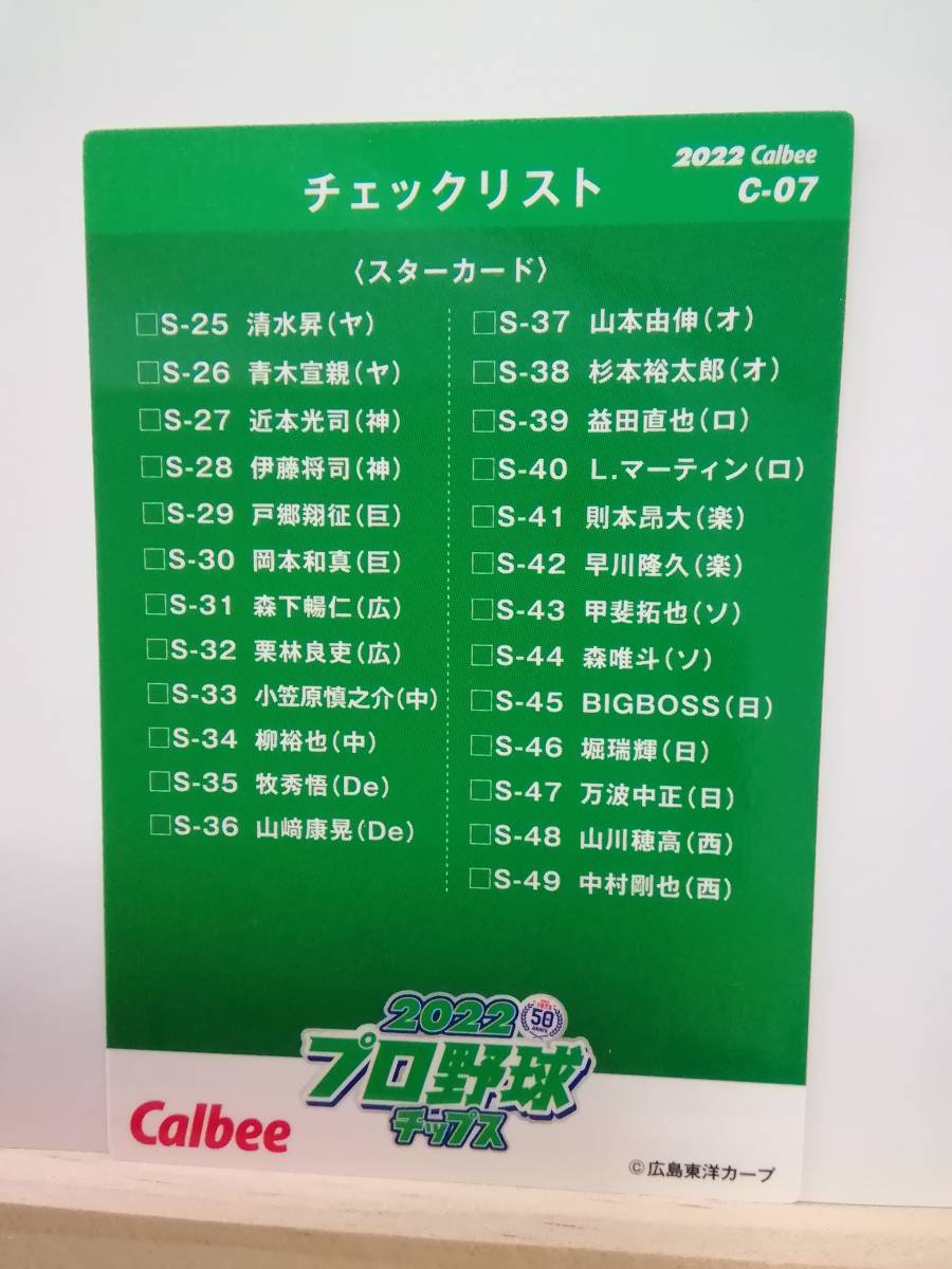 末包昇大　外野手（Ｃ-０７）／広島東洋カープ■２０２２ カルビープロ野球カード 第２弾■チェックリストカード_画像2