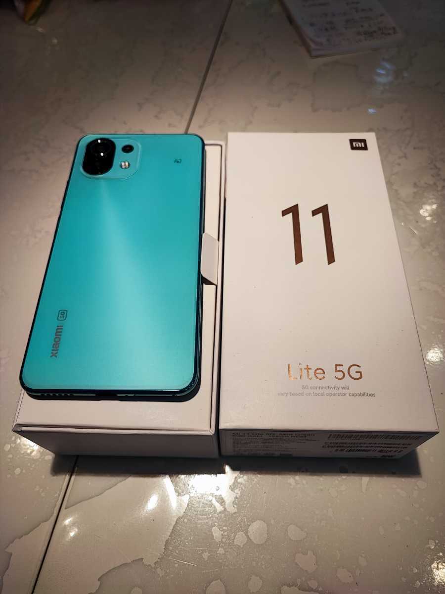 美品】【送料無料】Xiaomi Mi 11 Lite 5G ミントグリーン 6GB+128GB