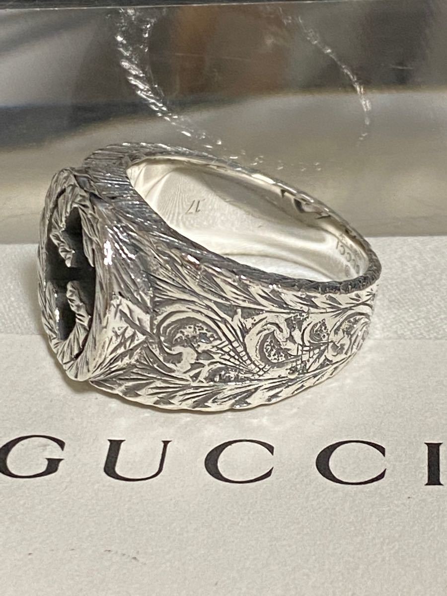 GUCCI 新品同様品 インターロッキング燻リング 17号#17 925シルバー