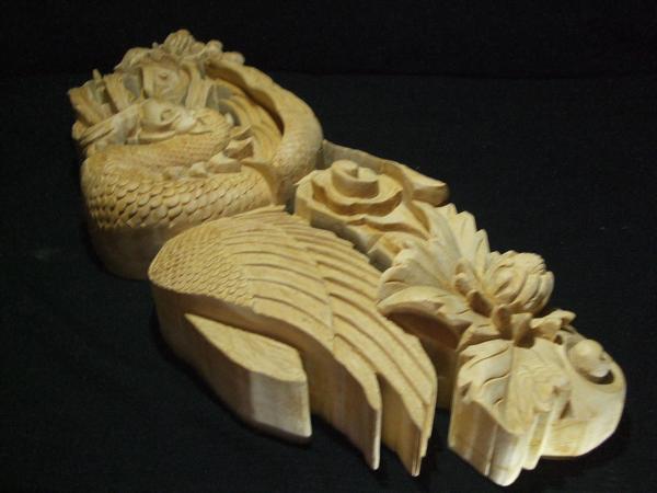 【鳳凰】 社寺仏閣、山車、唐破風 木彫彫刻 幅90cm【530】 _写真の物が現品です。送料無料!