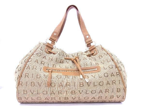 1円 □美品□ BVLGARI ブルガリ ロゴマニア マキシレッタレ キャンバス