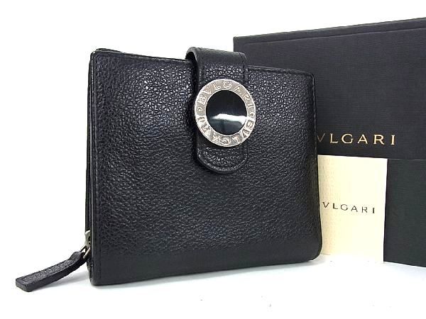 1円 ■美品■ BVLGARI ブルガリブルガリ レザー 二つ折り 財布 ウォレット 小銭入れ 札入れ カード入れ メンズ ブラック系 BA3509gア_画像1