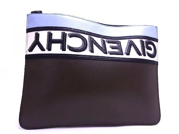 1円 ■美品■ GIVENCHY ジバンシィ レザー クラッチバッグ セカンドバッグ 手持ちかばん ブラウン系×ブラック系×マルチカラー AA7283Tア_画像1