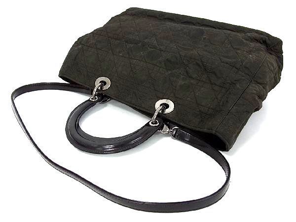 1円 Christian Dior ディオール レディディオール カナージュ ナイロン×レザー 2WAY ハンドバッグ ショルダー トート ブラック系 EA0031BN_画像2