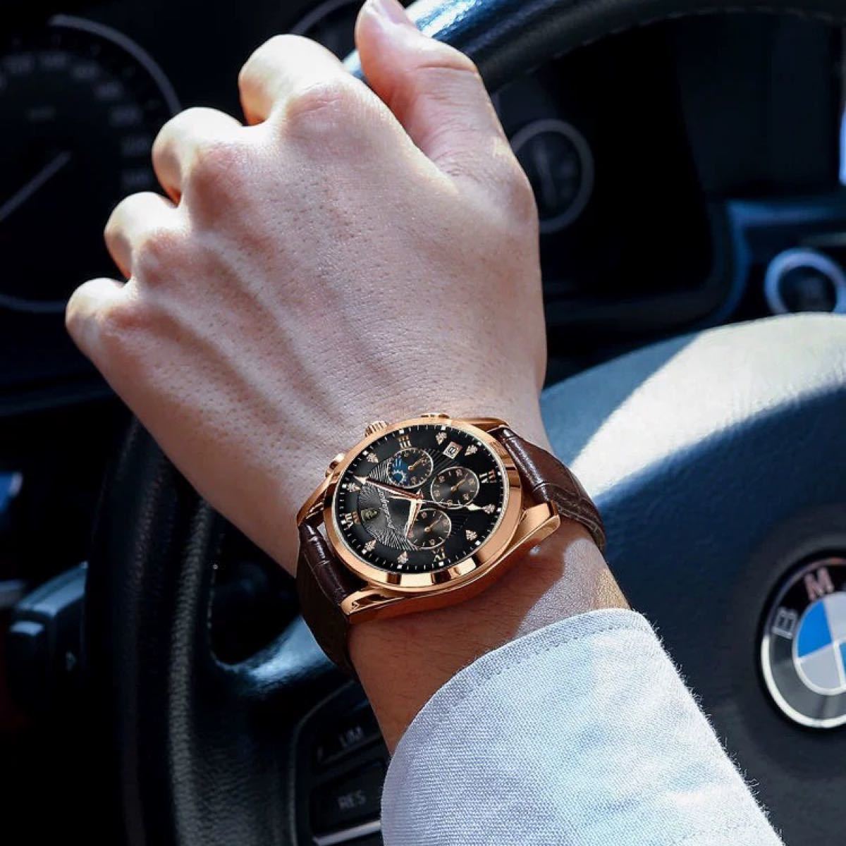 メンズ腕時計　時計 本革ベルト　シンプル おしゃれ　白文字盤　防水 海外ブランド 腕時計メンズ クォーツ